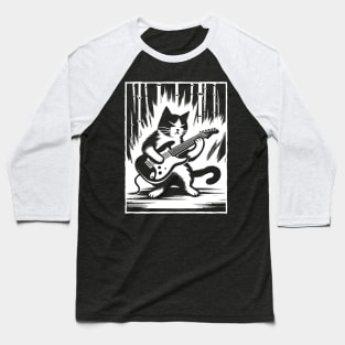 Electric Guitar Cat Rock Music Japan Style Funny Cat Baseball T-Shirt